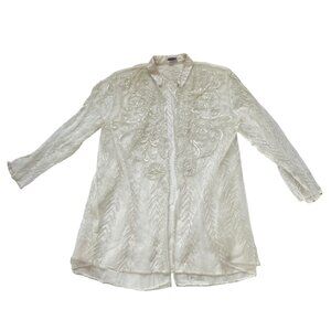Vintage sequin jacket Jaisgumo white mesh sequins beads Large long sleeve